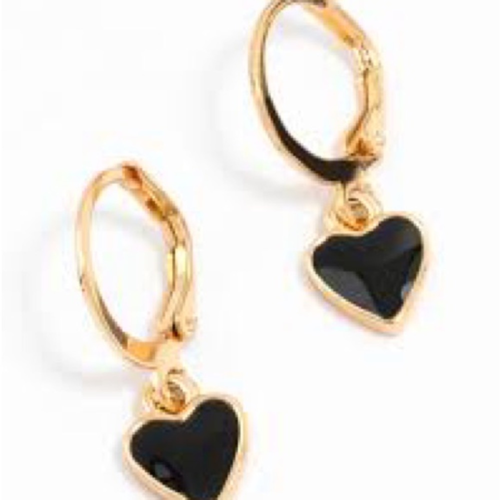 Gold and Black Heart Earrings